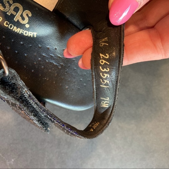 SAS sz 7.5 Suntimer Heel Strap Sandal black patent croc - Picture 9 of 13